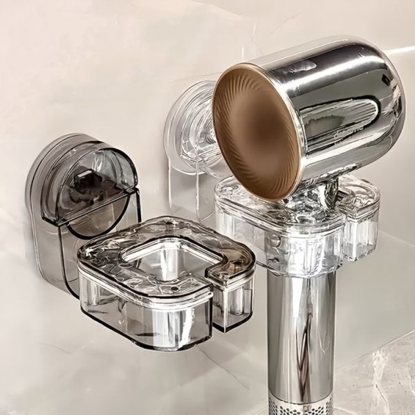 Hair Dryer Storage Rack Bathroom Wall Mounted Suction Cup Swivel Organizing Bracket (Transparent Gray Silver) - Image 10