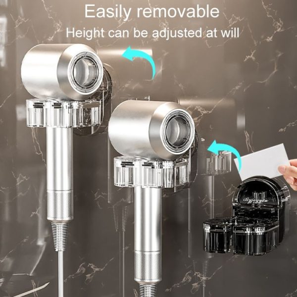 Hair Dryer Storage Rack Bathroom Wall Mounted Suction Cup Swivel Organizing Bracket (Transparent Gray Silver) - Image 6