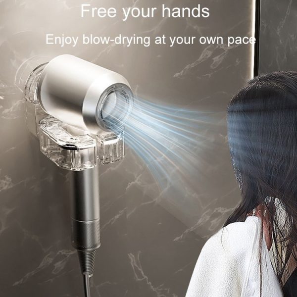 Hair Dryer Storage Rack Bathroom Wall Mounted Suction Cup Swivel Organizing Bracket (Transparent Gray Silver) - Image 7