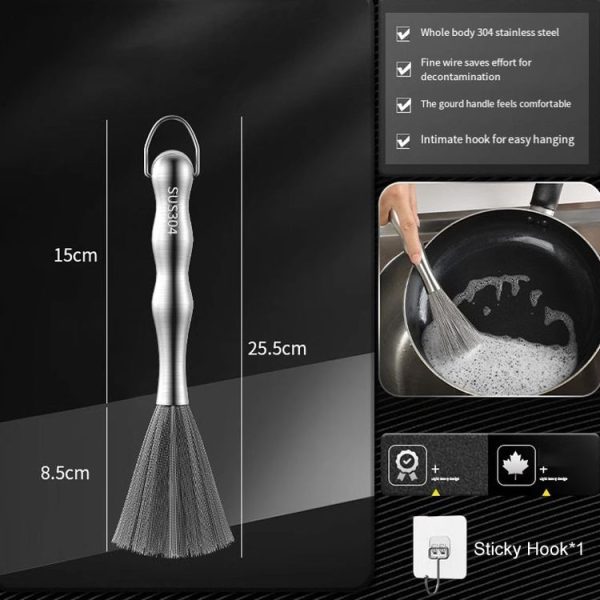 304 Thickened Lengthened Steel Wire Pot Brush Stainless Steel Cleaning Brush For Kitchen (With Hook) - Image 2