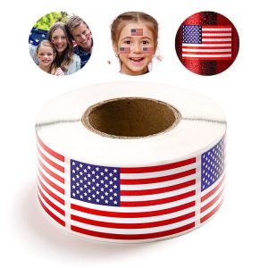 250pcs / Roll 1.22 x 2 Inch American Flag Sticker Self-adhesive Decorative Sticker (Colorful)