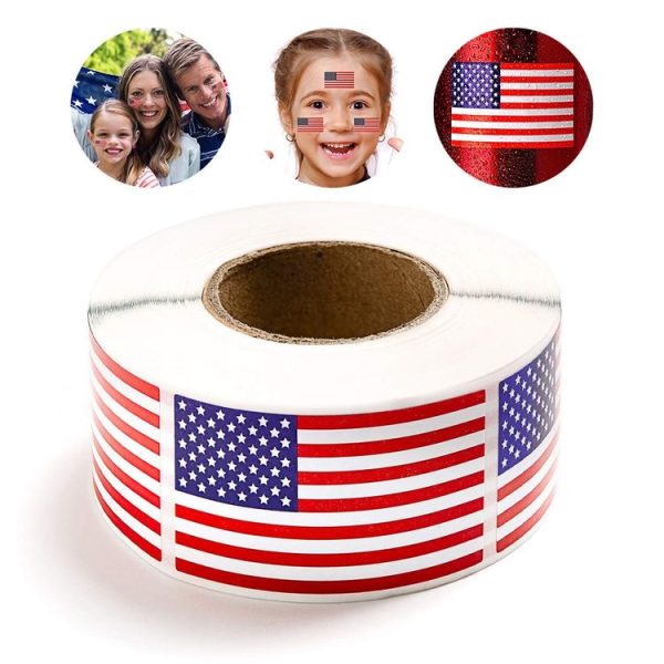 250pcs / Roll 1.22 x 2 Inch American Flag Sticker Self-adhesive Decorative Sticker (Colorful)