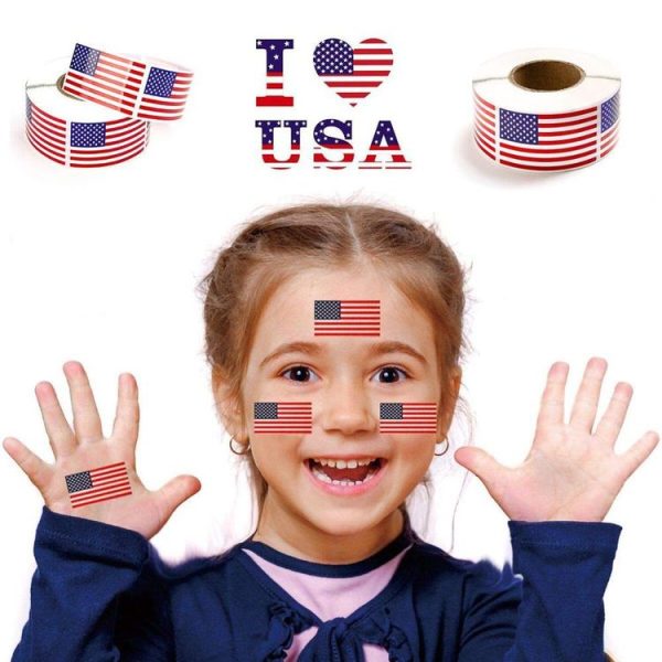 250pcs / Roll 1.22 x 2 Inch American Flag Sticker Self-adhesive Decorative Sticker (Colorful) - Image 3