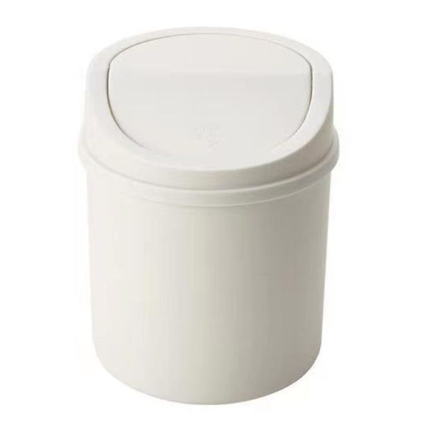 Mini Flip Lid Desktop Trash Can Student Dormitory Living Room Cute Storage Bucket (White)