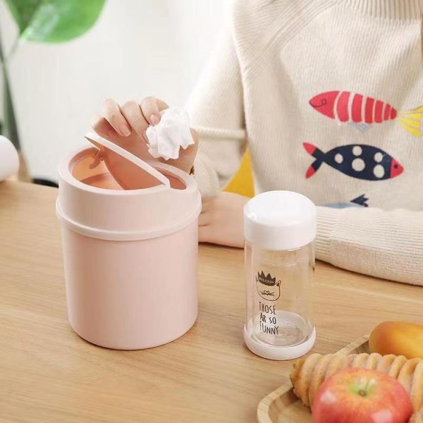 Mini Flip Lid Desktop Trash Can Student Dormitory Living Room Cute Storage Bucket (White) - Image 10