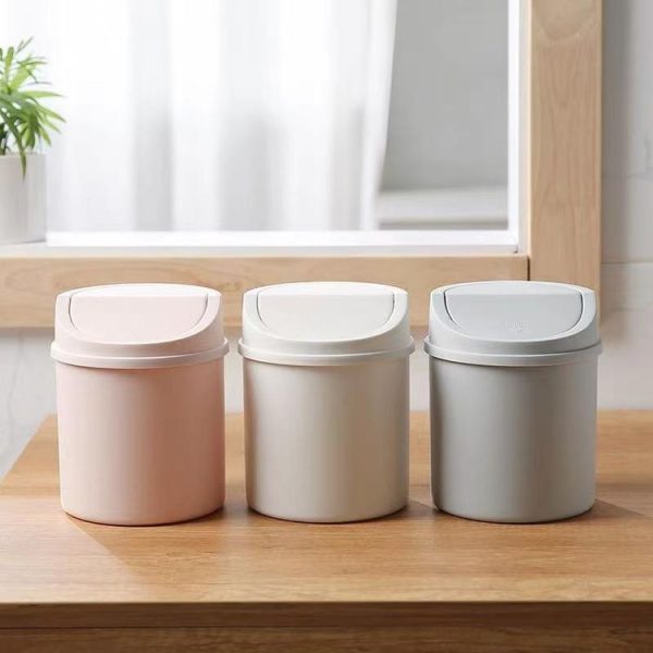 Mini Flip Lid Desktop Trash Can Student Dormitory Living Room Cute Storage Bucket (White) - Image 3