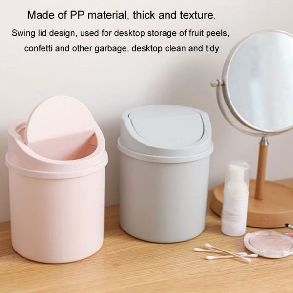 Mini Flip Lid Desktop Trash Can Student Dormitory Living Room Cute Storage Bucket (White) - Image 7