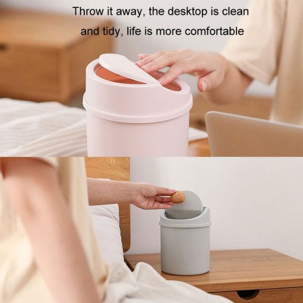 Mini Flip Lid Desktop Trash Can Student Dormitory Living Room Cute Storage Bucket (White) - Image 8