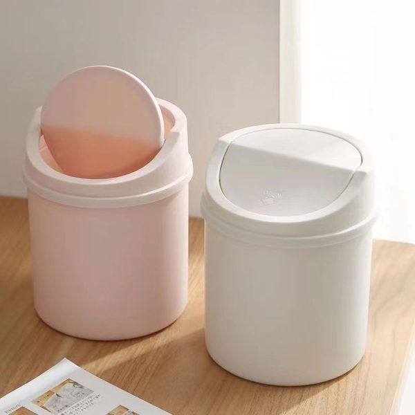 Mini Flip Lid Desktop Trash Can Student Dormitory Living Room Cute Storage Bucket (White) - Image 9