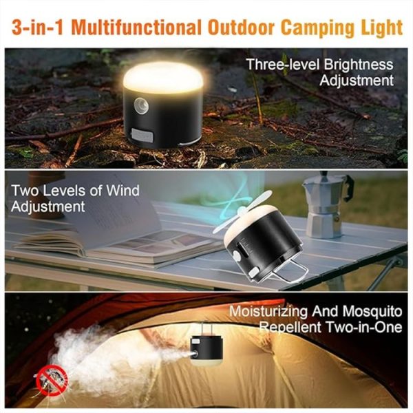 Outdoor Camping Tent Hanging Ambient Light Magnetic Spray Humidification Fan (Khaki) - Image 5