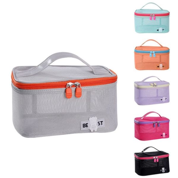 BeiLian Tote Mesh Large Capacity Travel Storage Bag Beach Quick Dry Toiletries Bag (Black) - Image 3