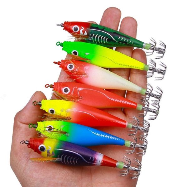 7colors / Set HENGJIA SJ051 Luminous Wooden Shrimp Dummy Bait Squid Hook Hard Bait, Size: 9.5cm 10g - Image 4