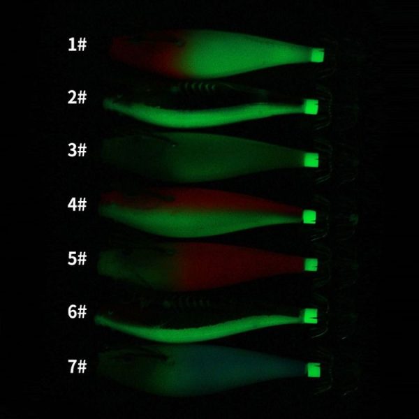 7colors / Set HENGJIA SJ051 Luminous Wooden Shrimp Dummy Bait Squid Hook Hard Bait, Size: 9.5cm 10g - Image 5