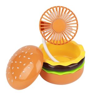Hamburger Shaped Mini Desktop Fan with Cosmetic Mirror (Yellow)