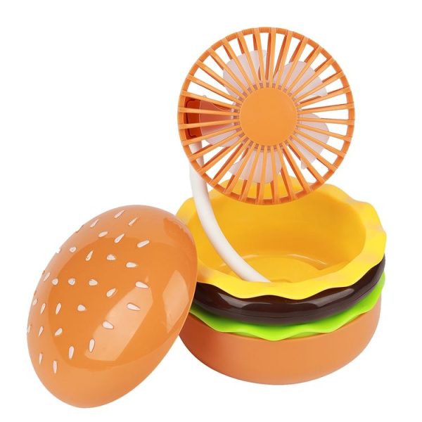 Hamburger Shaped Mini Desktop Fan with Cosmetic Mirror (Yellow)