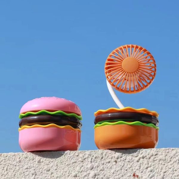 Hamburger Shaped Mini Desktop Fan with Cosmetic Mirror (Yellow) - Image 2
