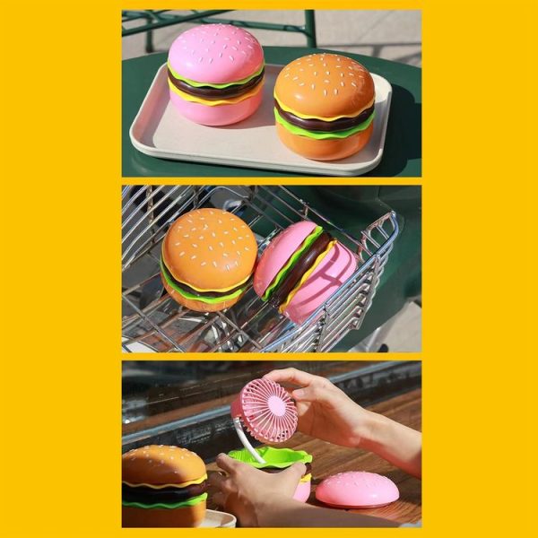 Hamburger Shaped Mini Desktop Fan with Cosmetic Mirror (Yellow) - Image 6