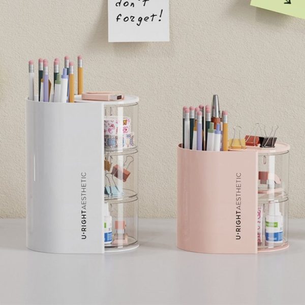 Desktop Powder Puff Storage Box Dust-proof Rotating Makeup Brush Storage Bucket, Color: A Model - Image 8