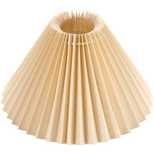 Table Lamp Shade Pleated KD Bedside Fabric Woven Lampshade Bedroom Floor Lamp Housing (Apricot)