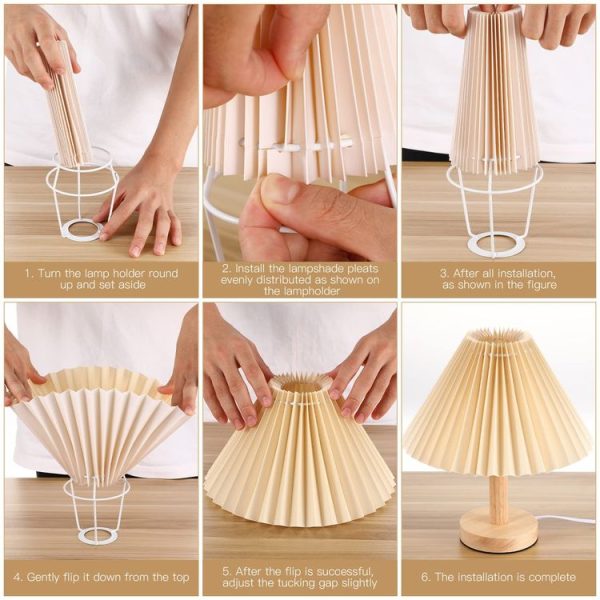 Table Lamp Shade Pleated KD Bedside Fabric Woven Lampshade Bedroom Floor Lamp Housing (Apricot) - Image 10