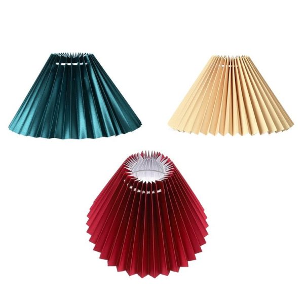 Table Lamp Shade Pleated KD Bedside Fabric Woven Lampshade Bedroom Floor Lamp Housing (Apricot) - Image 3