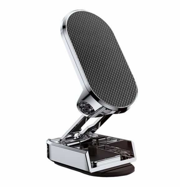 D11 Magnetic Folding Car Phone Holder Rotatable Dashboard Stick-On Navigation Stand (Silver Frosted)