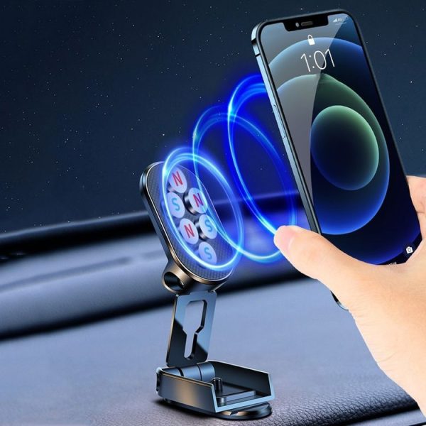D11 Magnetic Folding Car Phone Holder Rotatable Dashboard Stick-On Navigation Stand (Silver Frosted) - Image 8