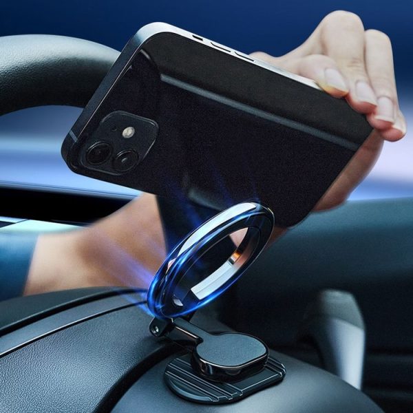 D21 Magnetic Folding Car Phone Holder Rotatable Steering Wheel Stick-On Navigation Stand - Image 2