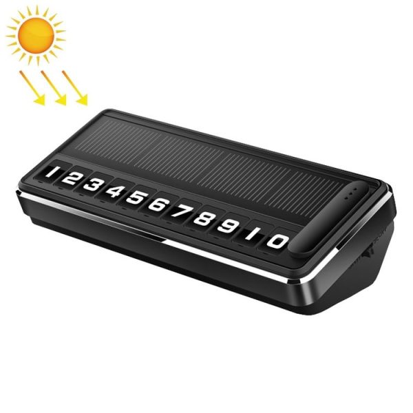 Car Temporary Parking License Plate Solar Rechargeable Luminous Parking Card (Black)