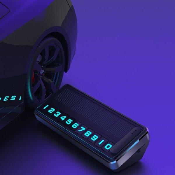Car Temporary Parking License Plate Solar Rechargeable Luminous Parking Card (Black) - Image 2