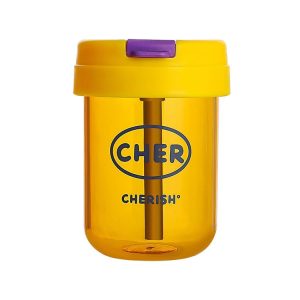 300ml Mini Children Water Mug Leakage-proof Student Plastic Portable Straw Cup (Yellow)