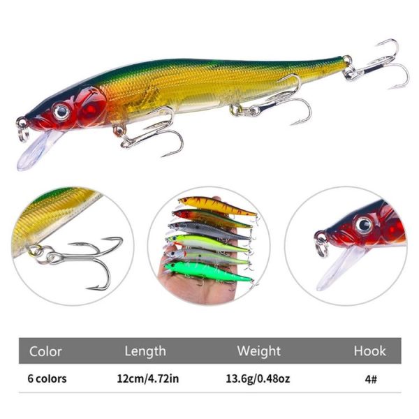 6colors / Set HENGJIA MI169 Submerged Minnow Dummy Bait Lua Hard Fishing Lures, Size: 12cm 13.6g - Image 3