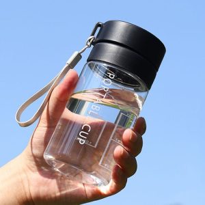 Outdoor Large Capacity Sports Mug Frosted Plastic Portable Leak-proof Teacups, Color: 400ml Transparent Black