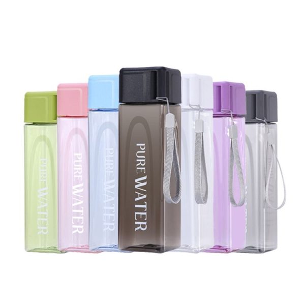 500ml Simple Square Mug Portable Leak-Proof Plastic Cup Sports Camping Bottle (White) - Image 2