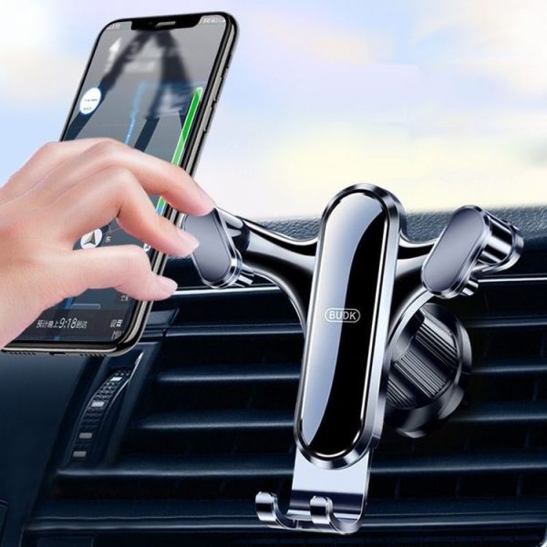 BUDK Triangle Gravity Sensor Car Phone Bracket Car Air Vent Navigation Holder, Model: Suction Cup Base Model - Image 2
