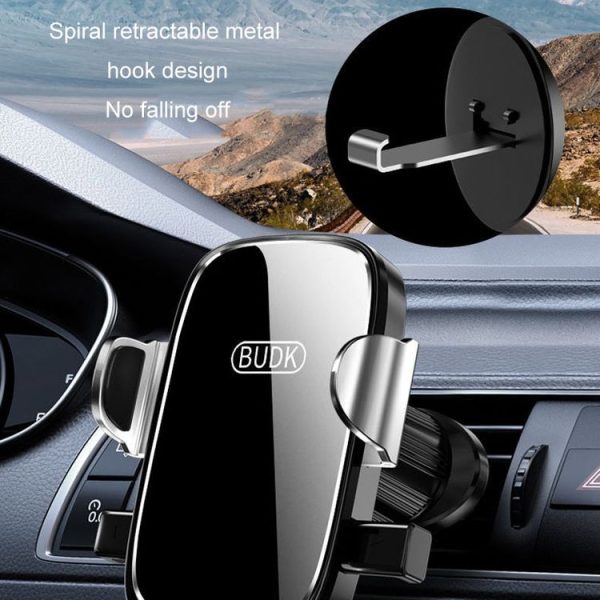BUDK Anti-shake Car Phone Bracket Car Navigation Air Vent Fixed Gravity Support Stand (Black) - Image 6