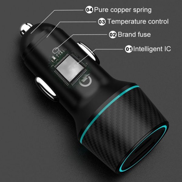 QIAKEY Dual Fast Charging Charger One To Two Cigarette Lighter, Size: TH218 36W (Black) - Image 6