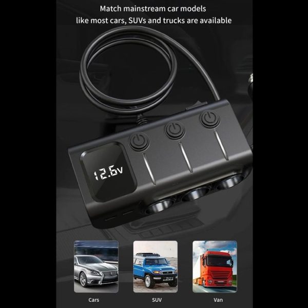 120W Digital Display Cigarette Lighter Car Fast Charging Charger (Black) - Image 11