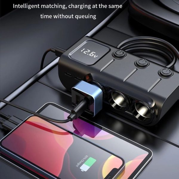 120W Digital Display Cigarette Lighter Car Fast Charging Charger (Black) - Image 13