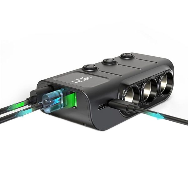 120W Digital Display Cigarette Lighter Car Fast Charging Charger (Black) - Image 3