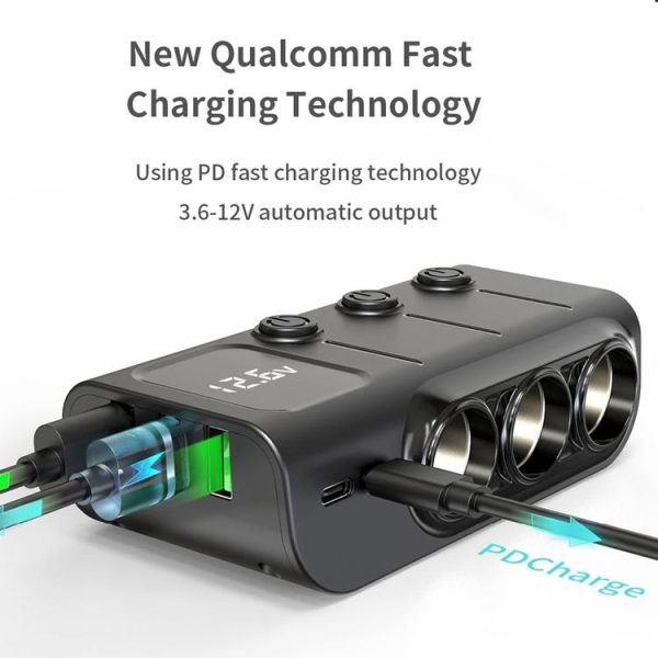 120W Digital Display Cigarette Lighter Car Fast Charging Charger (Black) - Image 5