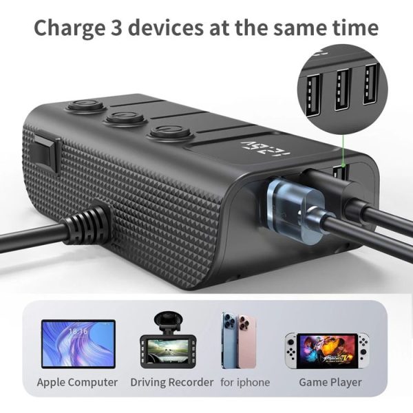 120W Digital Display Cigarette Lighter Car Fast Charging Charger (Black) - Image 6