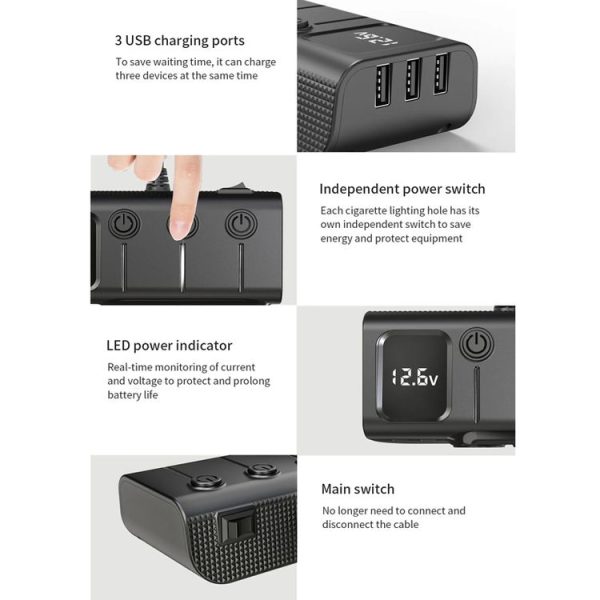 120W Digital Display Cigarette Lighter Car Fast Charging Charger (Black) - Image 7