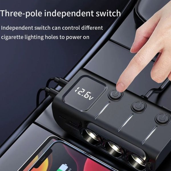 120W Digital Display Cigarette Lighter Car Fast Charging Charger (Black) - Image 9