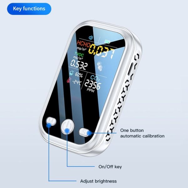 5 In 1 Air Quality Monitor TVOC HCHO CO2 Detector Temperature Humidity Tester (Black) - Image 12