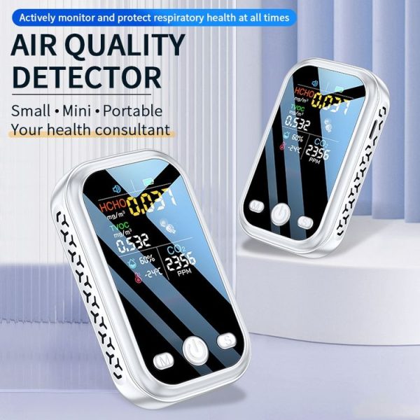 5 In 1 Air Quality Monitor TVOC HCHO CO2 Detector Temperature Humidity Tester (Black) - Image 2