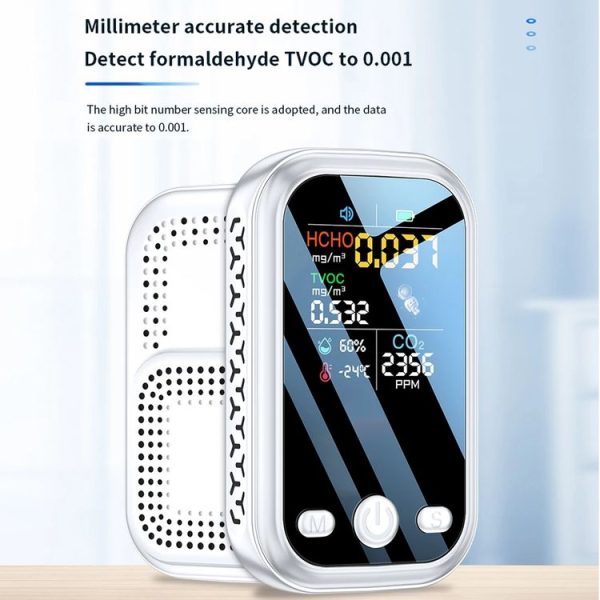 5 In 1 Air Quality Monitor TVOC HCHO CO2 Detector Temperature Humidity Tester (Black) - Image 8
