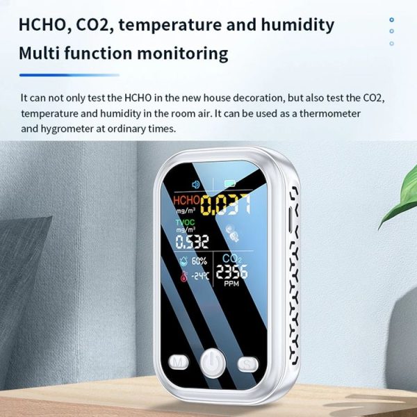 5 In 1 Air Quality Monitor TVOC HCHO CO2 Detector Temperature Humidity Tester (Black) - Image 9