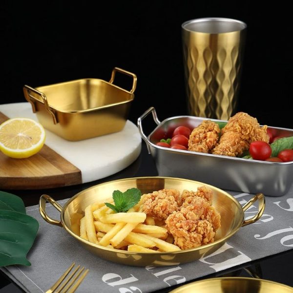 304 Stainless Steel With Double Ear Snack Tray Fried Chicken Chips Cold Dishes Candy Snacks Tray, Size: 13cm Round (Silver) - Image 10