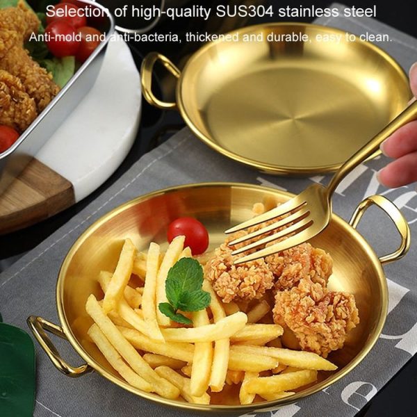 304 Stainless Steel With Double Ear Snack Tray Fried Chicken Chips Cold Dishes Candy Snacks Tray, Size: 13cm Round (Silver) - Image 6